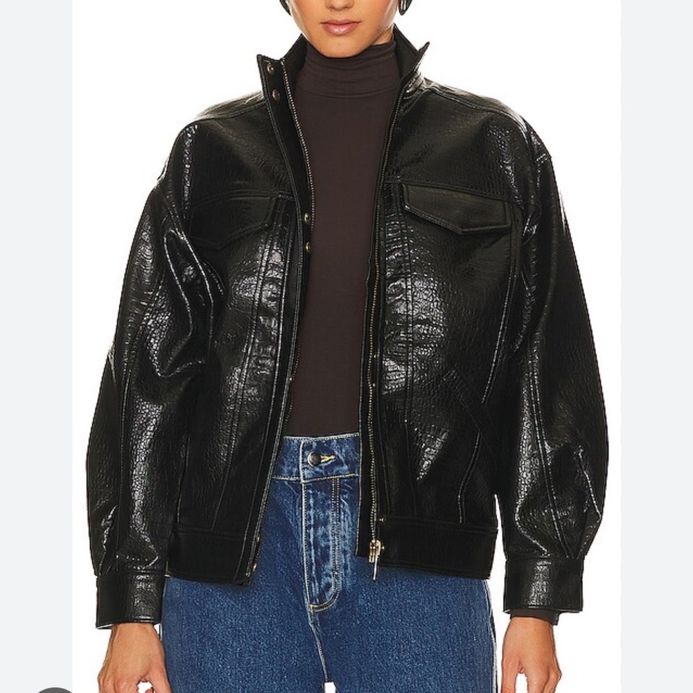 LPA Women's Black Halle Faux Leather Bomber Jacket